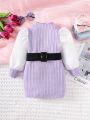 Infant Color Block False Two-piece Dress Without Belt