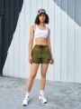 SHEIN Street Sport Letter Print Drawstring Waist Slant Pocket Sports Shorts