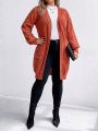 SHEIN LUNE Plus Dual Pocket Drop Shoulder Open Front Cardigan