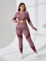 Yoga Basic Plus Size Color Block Seamless Sportswear Set