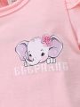 2pcs Baby Girls' Cartoon Elephant Polka Dot Print Short Romper For Summer