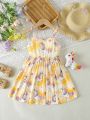 SHEIN Kids QTFun Little Girls' Unicorn Printed Spaghetti Strap Dress