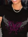 Plus Size Women'S Butterfly Pattern Round Neck Short Sleeve T-Shirt