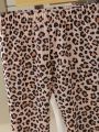 Baby Girl'S Simple Leopard Print Striped Five-Piece Trousers Set