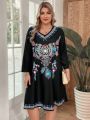 Plus Size Printed V-Neck Dress