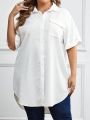 EMERY ROSE Plus Size Women's Loose Roll-up Sleeve Dress