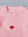 SHEIN Kids EVRYDAY Tween Girls' Ruffle Heart Decor Patchwork T-Shirt 3pcs/Set