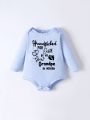 Infant Boys' Casual Wearable Basic Bodysuit With Fun Letter Print, Suitable For Layering