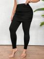 Women's Plus Size Elastic Waist Pleated 2 In 1 Leggings