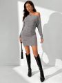 SHEIN Tall Women'S Asymmetric Collar Long Sleeves Dress