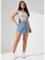 Women'S Solid Color Button-Wrap Denim Skirt Pants