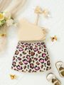 Elegant, Cute And Fashionable Leopard Print Skirt And Asymmetrical Sloping Top Set For Baby Girl
