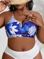 SHEIN Swim Vcay Plus Size Women's Swimwear Top With Tropical Plant Print