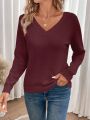 SHEIN Frenchy V-neck Embroidered Mesh Splice Sweater