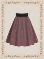 SHEIN DECDS Vintage Elegant Women'S A-Line Skirt With Wide Waist Belt And Umbrella Hem, Autumn/Winter