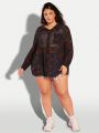 SHEIN CURVE+ Plus Size Women's Lips Printed Long Sleeve Shirt