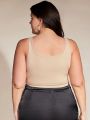 SHEIN BASICS Women'S Plus Size Solid Color Round Hem Tank Top