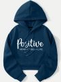 Letter Graphic Thermal Lined Drawstring Hoodie