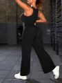 Plus Size Sleeveless Sports Jumpsuit With Side Split Hem