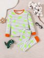 Toddler Boys' Dinosaur Printed Glow In The Dark Pajama Set