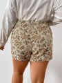 SHEIN Frenchy Plus Size Women's Valentine Floral Printed Irregular Hem Shorts