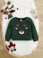 SHEIN Baby Boys' Cute Embroidered Pattern Long Sleeve Fleece Sweatshirt