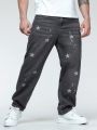 Men Plus Star Print Straight Leg Jeans