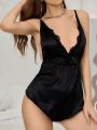 Black Backless Butterfly Design Sleepwear Romper With Shorts