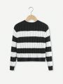 SHEIN Kids CHARMNG Tween Girl Two Tone Cable Knit Sweater