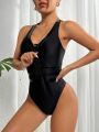 SHEIN Swim Chicsea Women'S One Piece Swimsuit With Front Zipper Closure