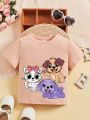 Baby Girls' Casual Cartoon Pattern Short Sleeve Round Neck Top Suitable For Summer
