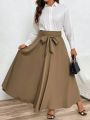 SHEIN LUNE Plus Size Women'S Belted Skirt