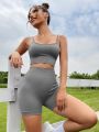 2pcs Seamless Yoga Set Sports Suit Backless Bra Wideband Waist Shorts