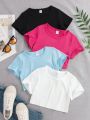 SHEIN Kids EVRYDAY 4pcs Tween Girl Solid Crop Tee