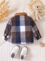 Baby Girl Plaid Print Borg Collar Coat