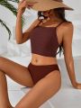 SHEIN Swim Basics Texture Material Women'S Cami Bikini Set