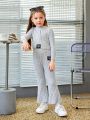 SHEIN Kids HYPEME Young Girl Letter Patched Mock Neck Tee & Flare Leg Pants