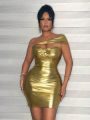 SHEIN SXY One Shoulder Cut Out Metallic Bodycon Dress