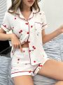 Cherry Print Contrast Piping PJ Set