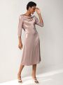 Daniela Castro Studio Cowl Neck Satin Midi Dress