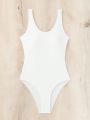 SHEIN Swim Basics Women's Solid Color One Piece Swimsuit With Open Back Design