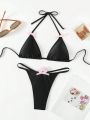 SHEIN Swim BAE Solid Color Halter Triangle Bikini Set