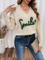 SHEIN Frenchy Women'S Sweater With Letter & Heart Pattern