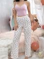 Ladies' Camisole & Small Floral Print Long Pants Pajamas Set