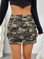 SHEIN Coolane Women'S Camouflage Print Flap Pocket A-Line Skirt