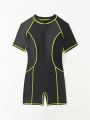 Ladies' Color Block One-piece Swimsuit With Zipper Front