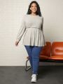 SHEIN CURVE+ Plus Size Ribbed Knit Ruffle Hem T-shirt