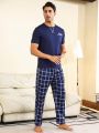 Men's Letter & Check Printed Pajama Set