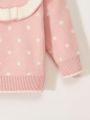 Young Girl Polka Dot Pattern Ruffle Trim Bow Front Cardigan