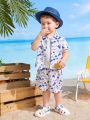 SHEIN Baby Boy/Girl Casual Coconut Tree Print Lapel Short Sleeve Shirt And Shorts Set